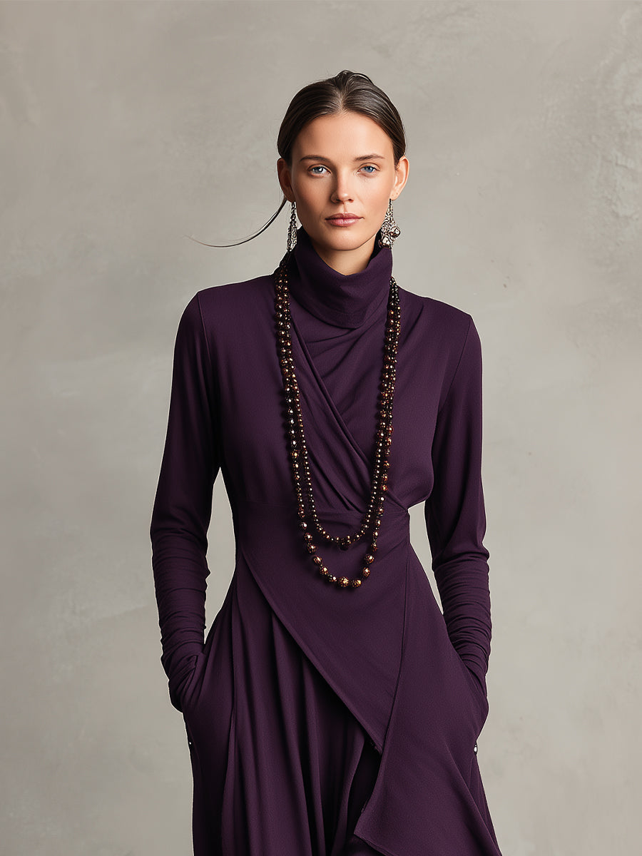 Emily & Isabella Brooks | Asymmetrical Maxi Knit Dress, Roll Neck
