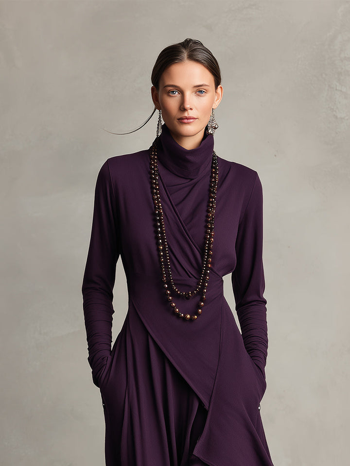 Emily & Isabella Brooks | Asymmetrical Maxi Knit Dress, Roll Neck