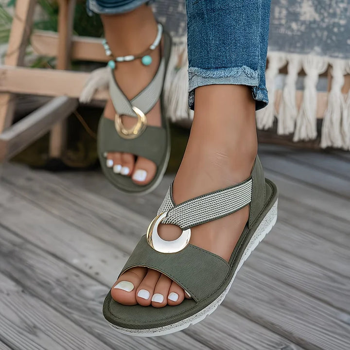 Emily & Isabella Brooks | Flat Sandals with Metal Buckle