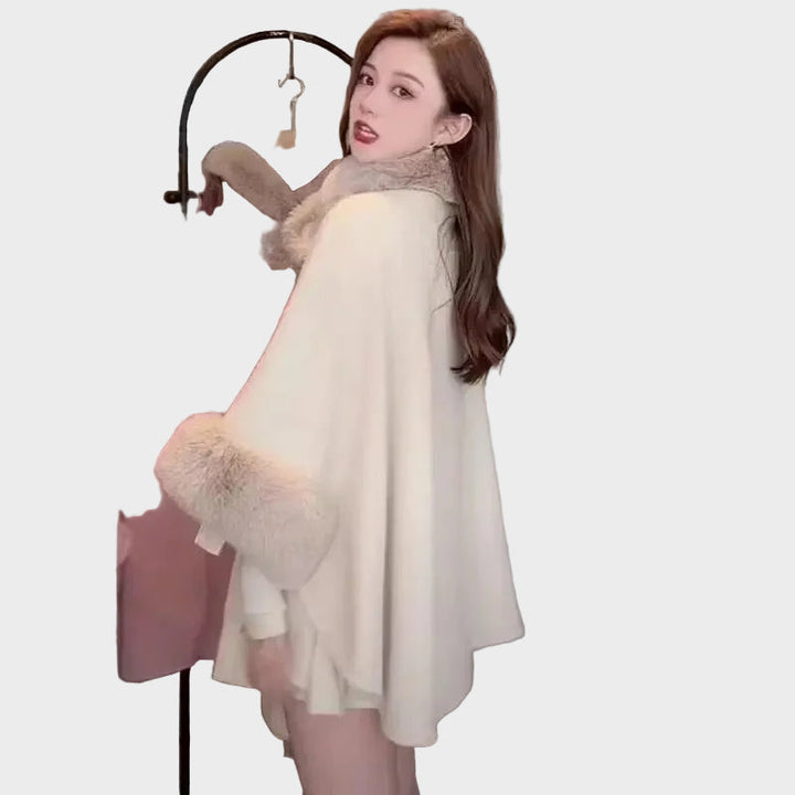 Emily & Isabella Brooks | Winter Cape in Beige with Fur Details