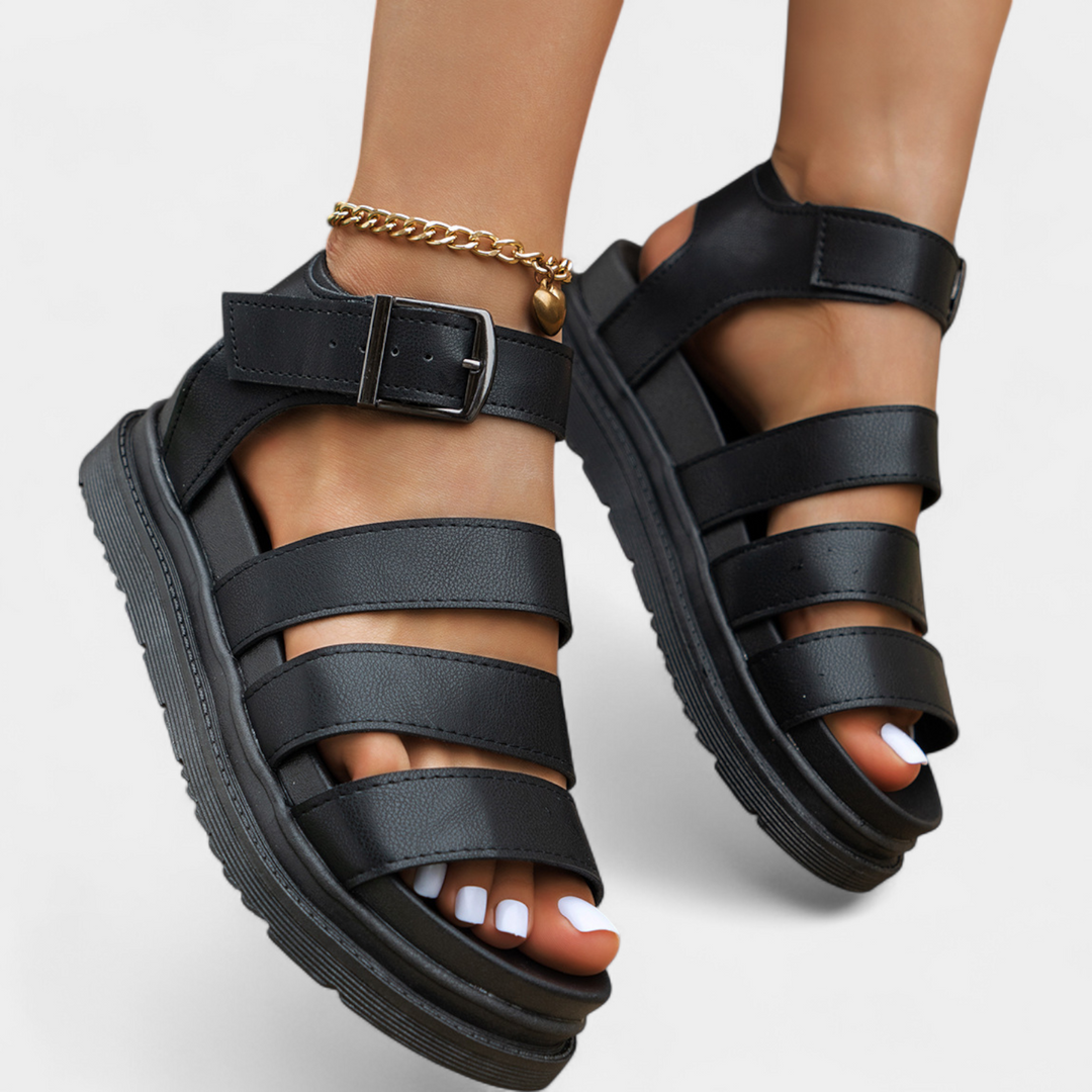 Emily & Isabella Brooks | Platform Sandals with Multiple Straps and Buckle Closure