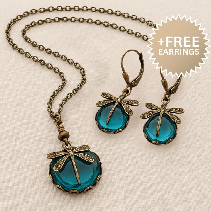 Emily & Isabella Brooks | Vintage Dragonfly Necklace with Earrings