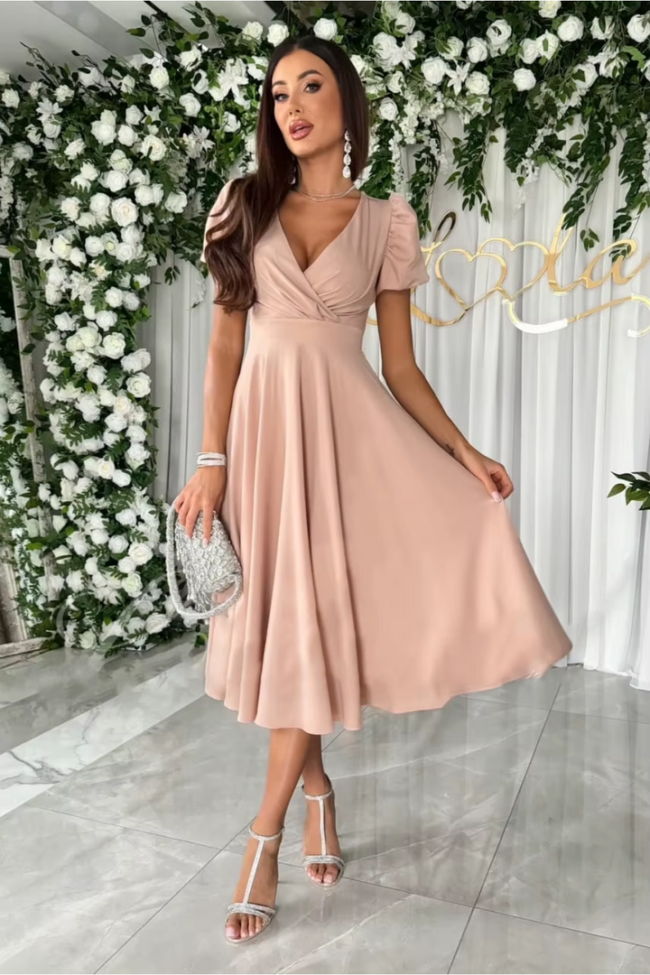 Emily & Isabella Brooks | Elegant V-Neck Midi Dress