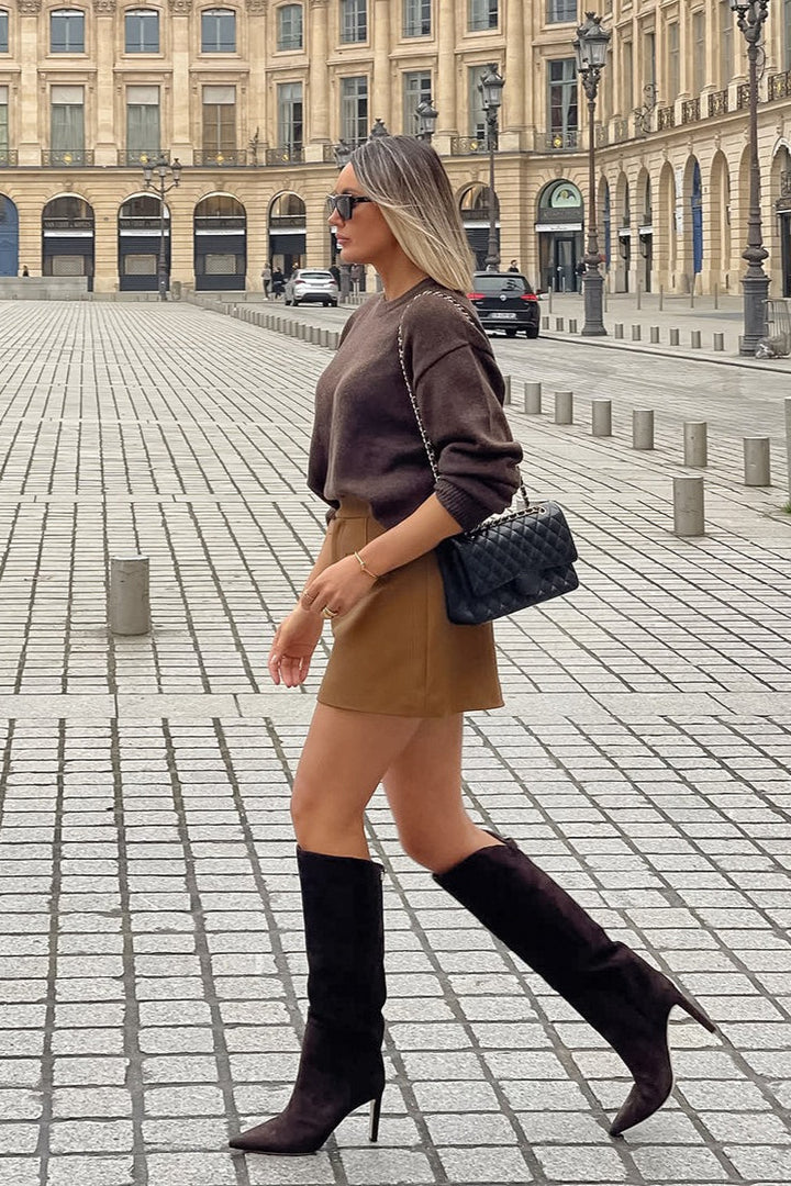 Emily & Isabella Brooks | Khaki High Waist A-Line Skirt