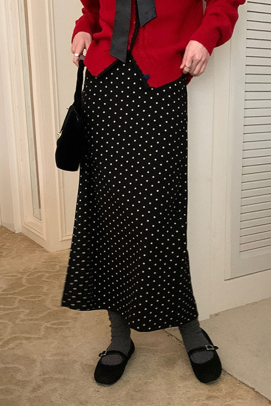 Emily & Isabella Brooks | High Waist Polka Dot Skirt with Back Slit