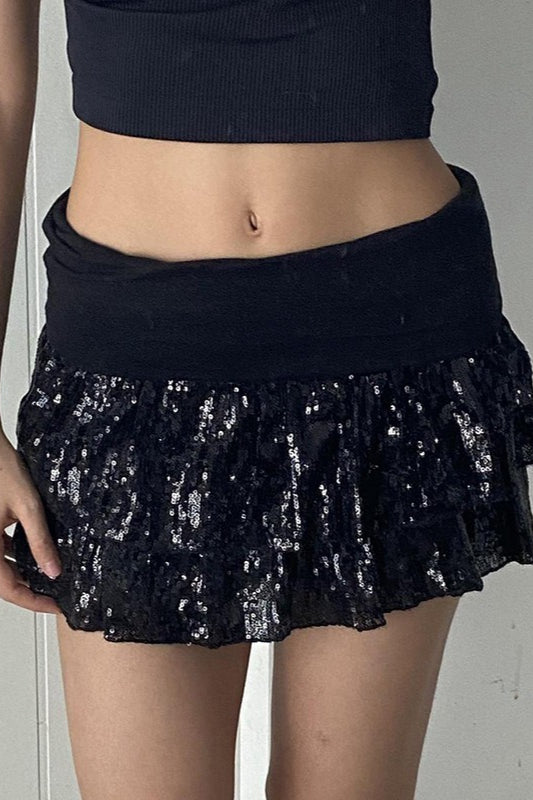 Emily & Isabella Brooks | Sequin Paneled Tiered Bodycon Mini Skirt