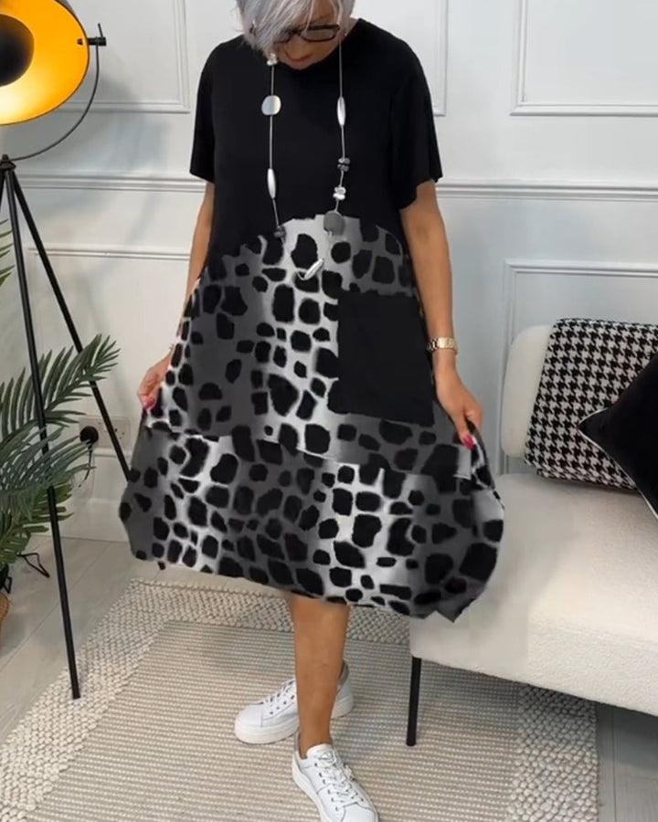 Emily & Isabella Brooks | Short Sleeve Leopard Print Midi Dress