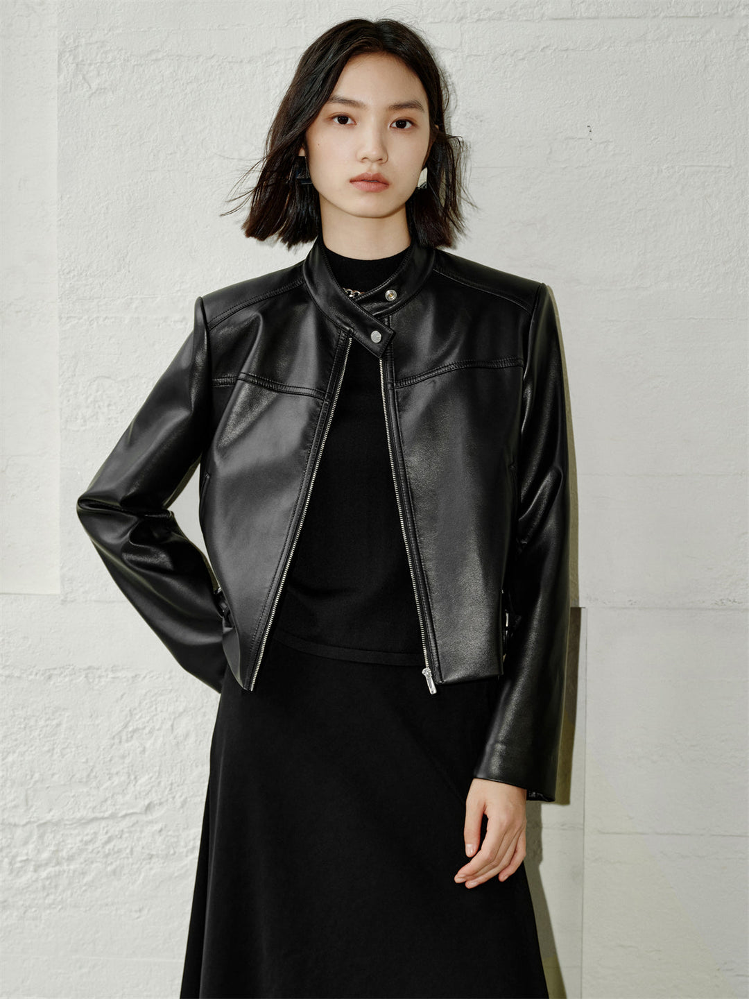 Emily & Isabella Brooks | Short PU motorcycle jacket