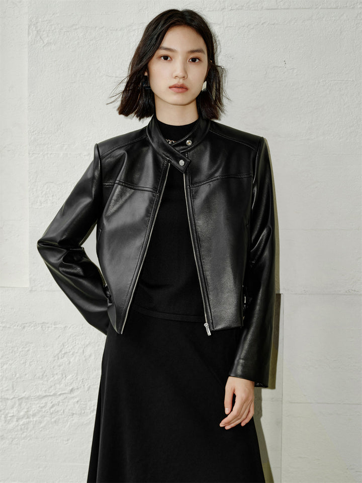 Emily & Isabella Brooks | Short PU motorcycle jacket