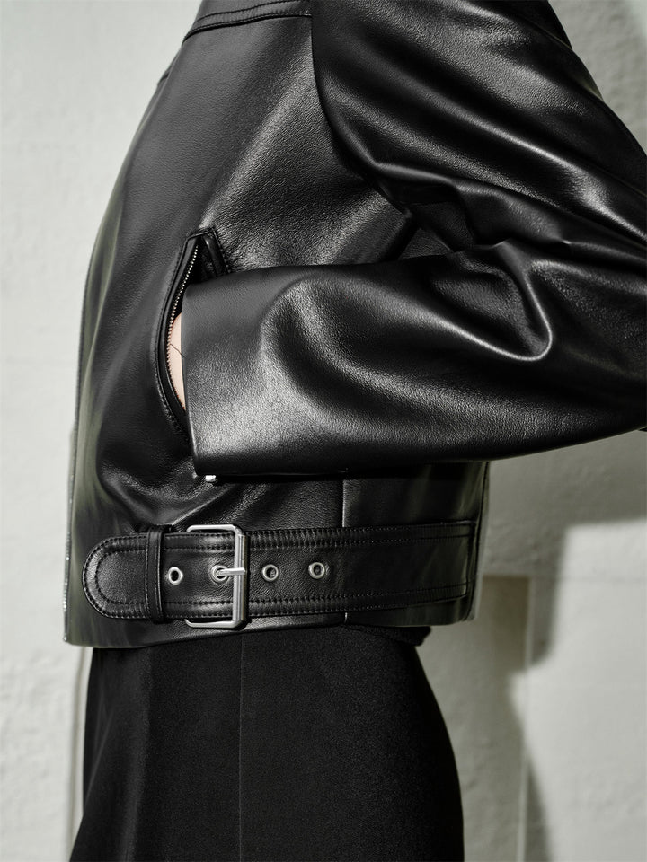 Emily & Isabella Brooks | Short PU motorcycle jacket