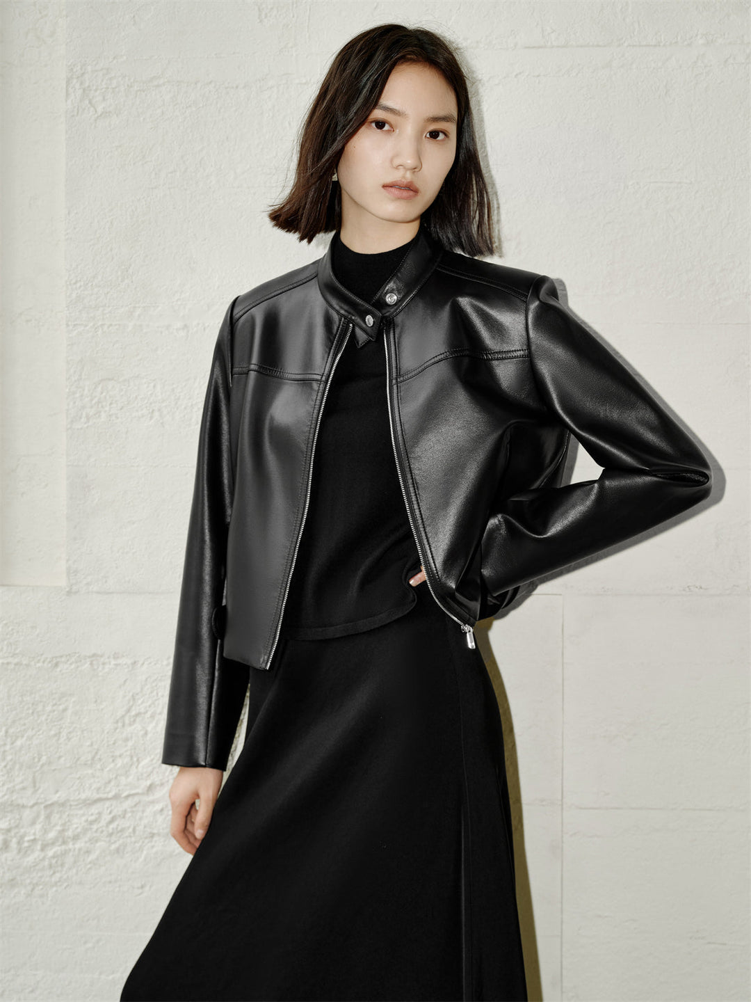 Emily & Isabella Brooks | Short PU motorcycle jacket