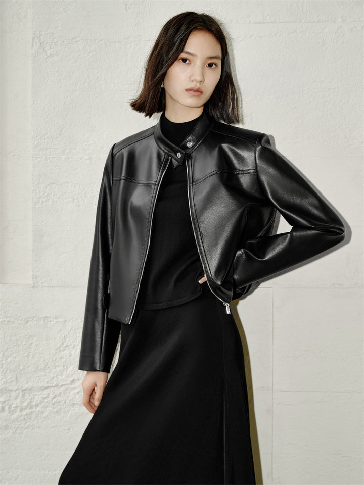 Emily & Isabella Brooks | Short PU motorcycle jacket