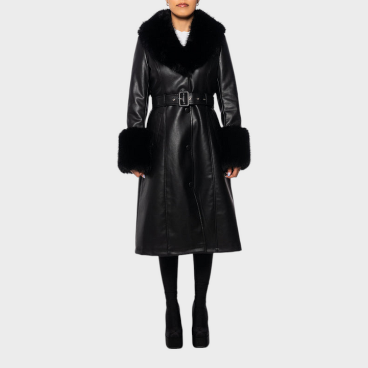 Emily & Isabella Brooks | Black Faux Leather Trench Coat
