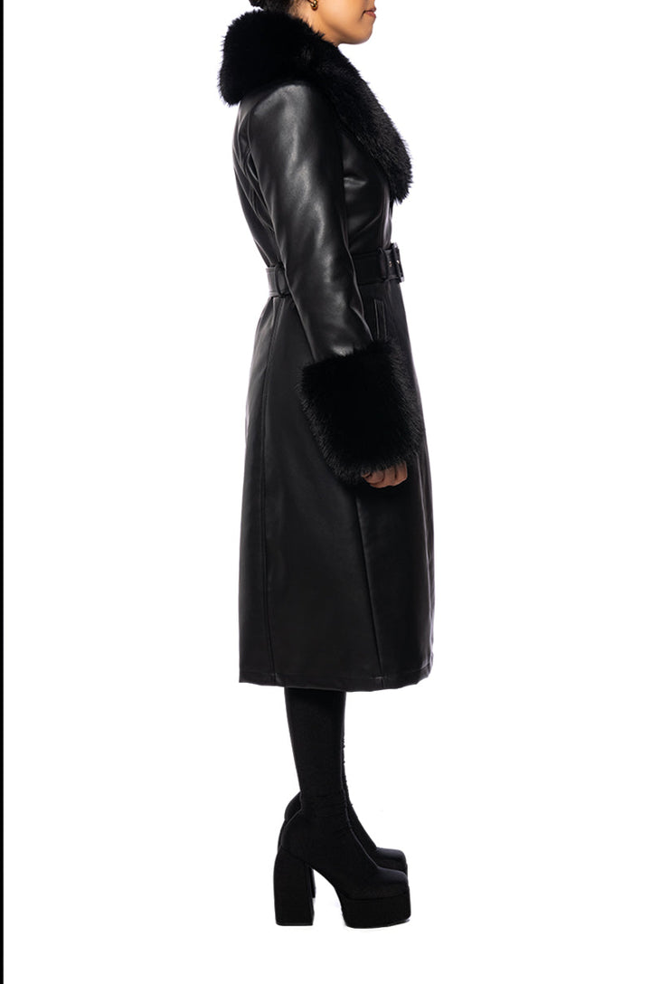 Emily & Isabella Brooks | Black Faux Fur Leather Trench Coat