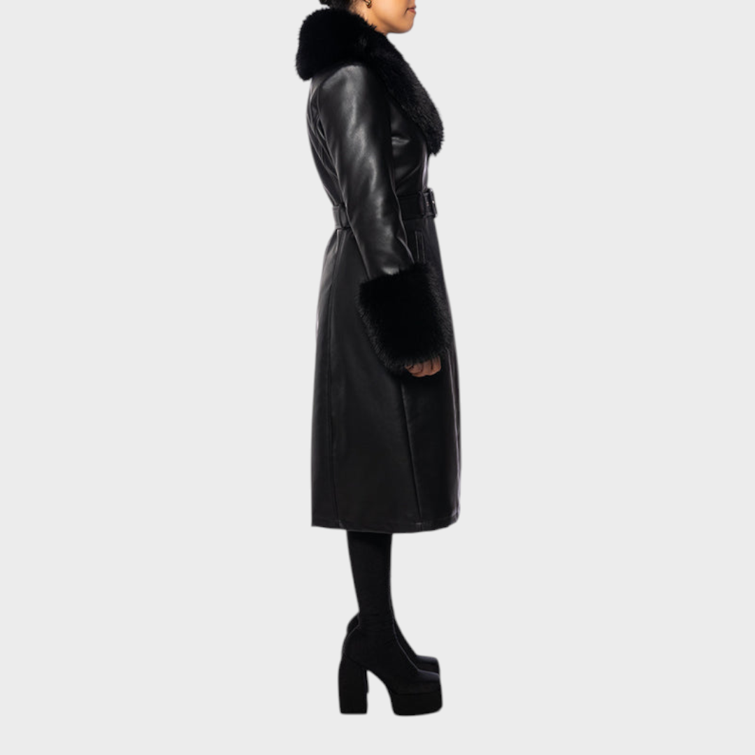 Emily & Isabella Brooks | Black Faux Leather Trench Coat
