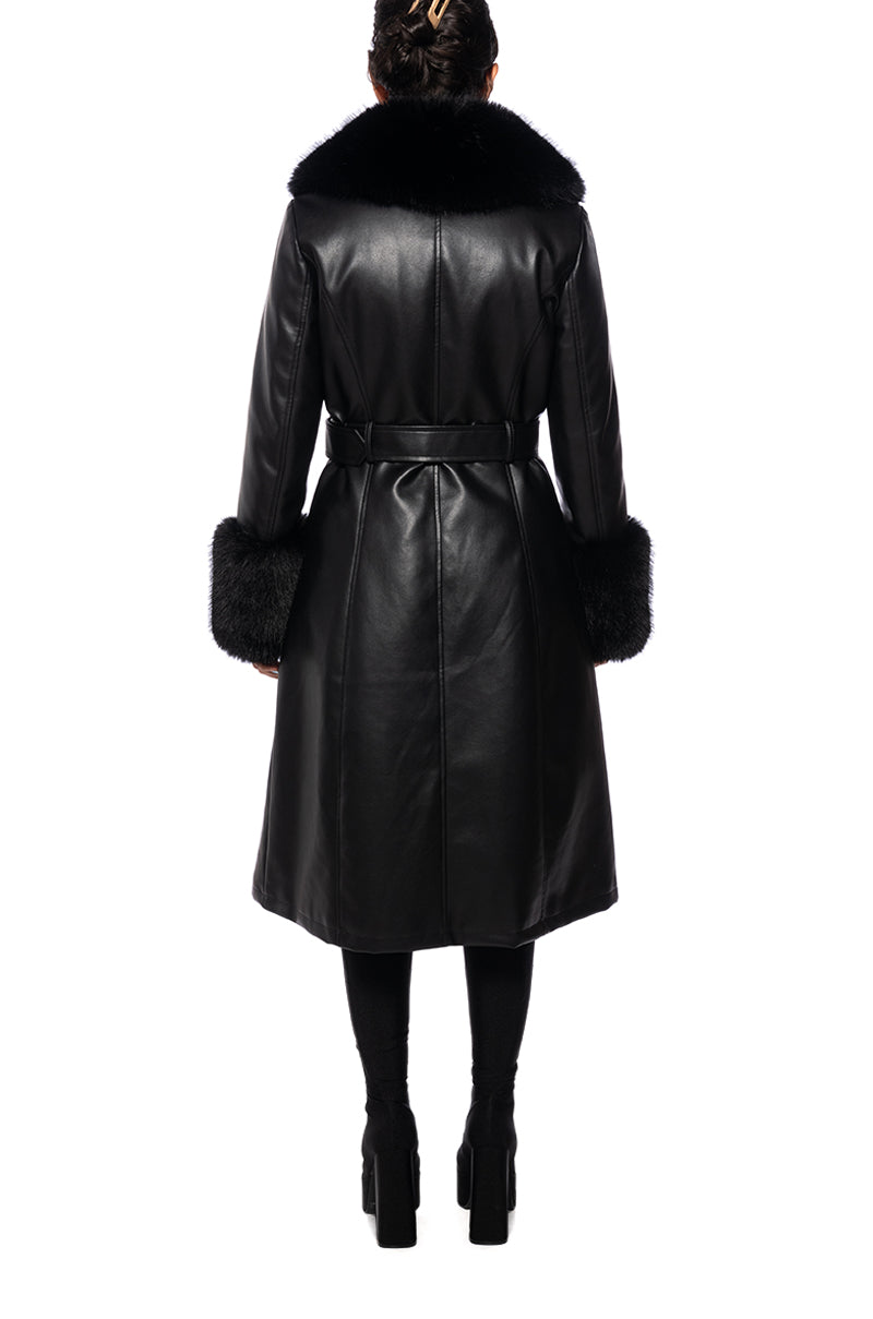 Emily & Isabella Brooks | Black Faux Fur Leather Trench Coat