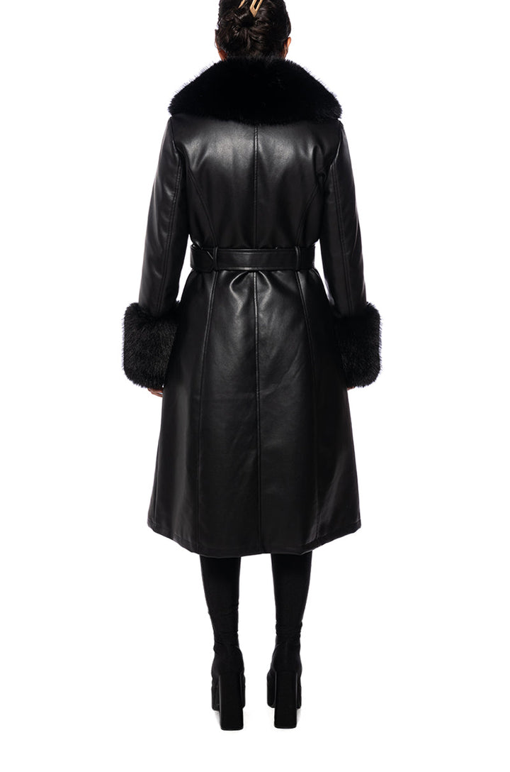Emily & Isabella Brooks | Black Faux Fur Leather Trench Coat