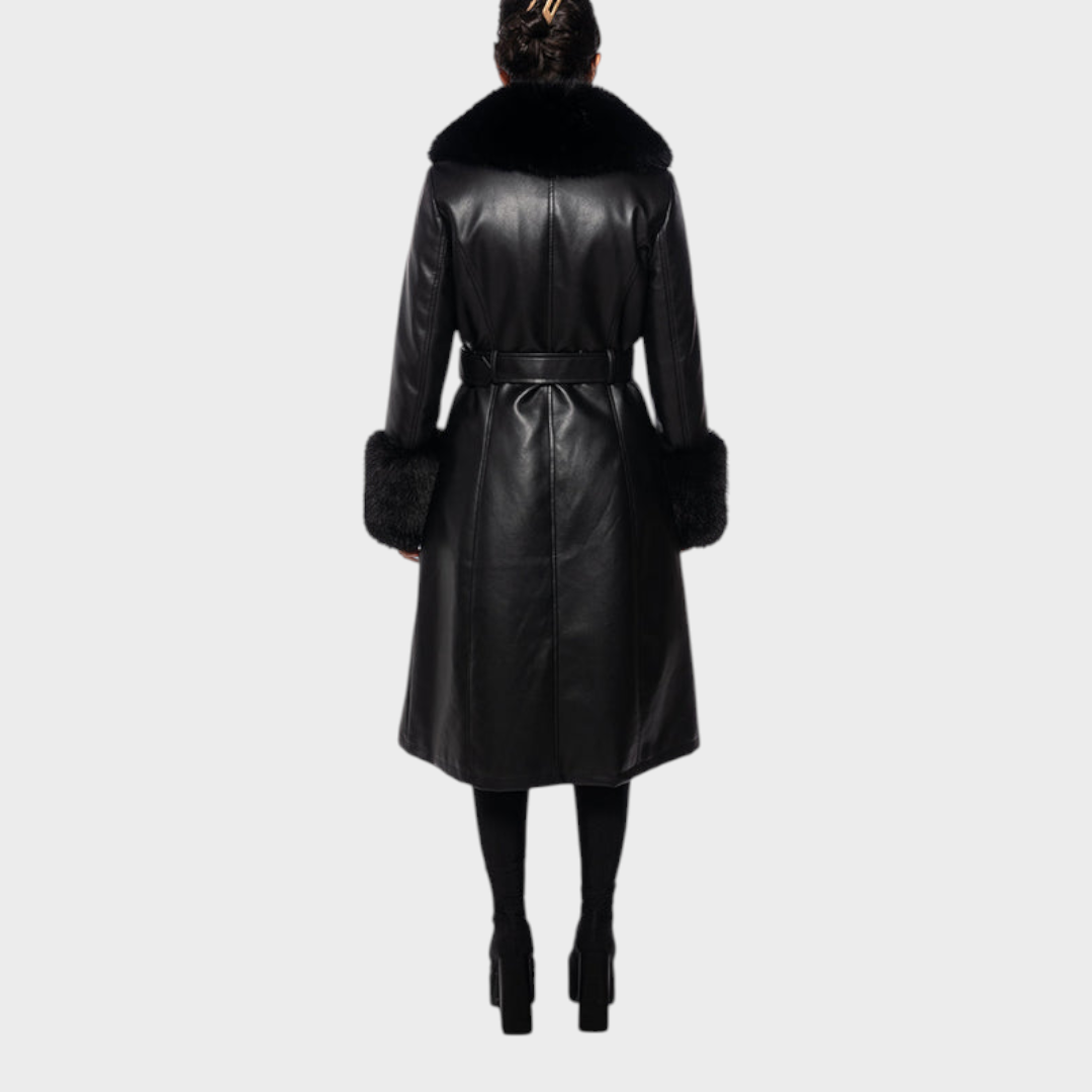 Emily & Isabella Brooks | Black Faux Leather Trench Coat