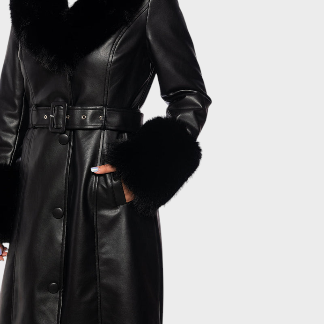 Emily & Isabella Brooks | Black Faux Leather Trench Coat