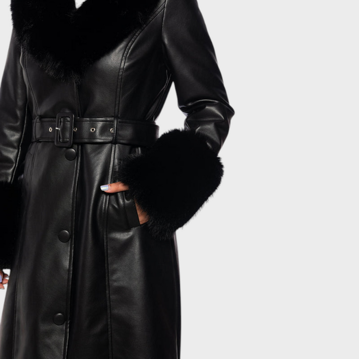 Emily & Isabella Brooks | Black Faux Leather Trench Coat