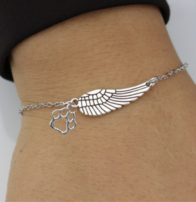 Emily & Isabella Brooks | Silver Bracelet with Angel Wing and Paw Print