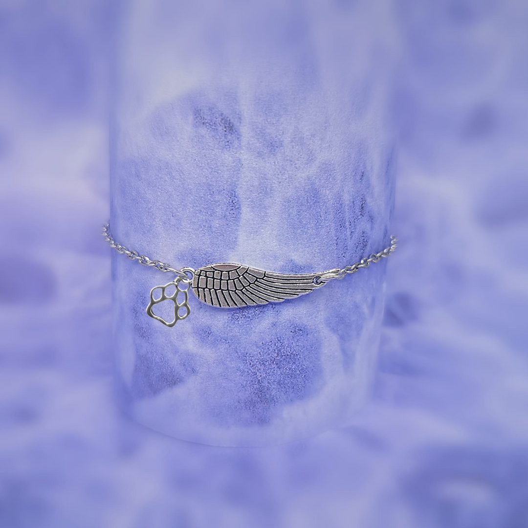 Emily & Isabella Brooks | Silver Bracelet with Angel Wing and Paw Print