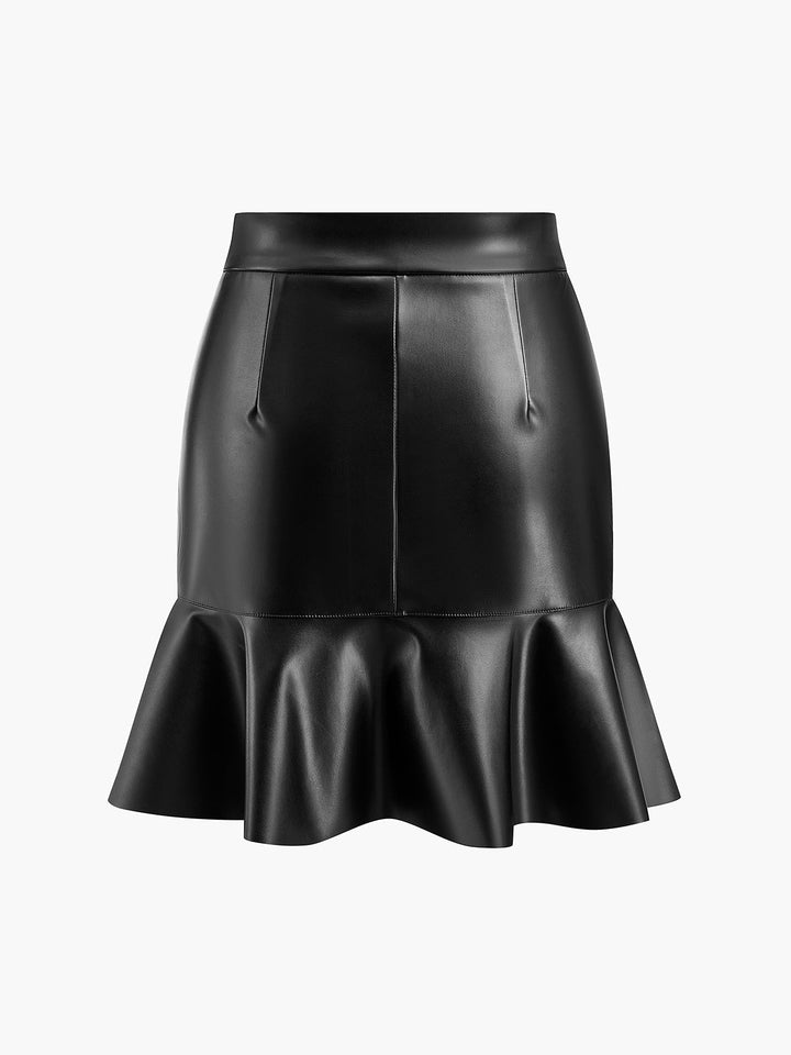 Emily & Isabella Brooks | Ruffle Button Clasp Leather Skirt