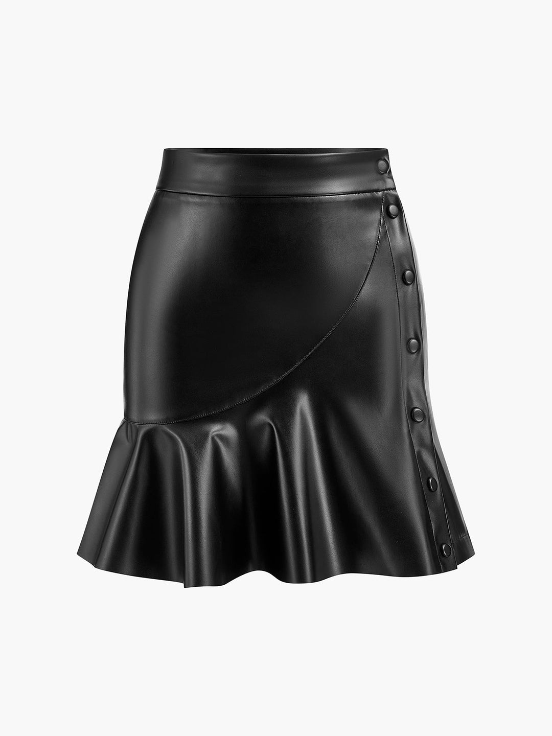 Emily & Isabella Brooks | Ruffle Button Clasp Leather Skirt