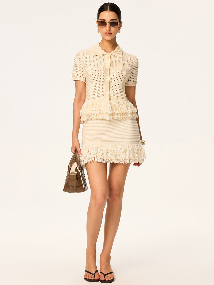 Emily & Isabella Brooks | Fringed Knit Mini Skirt