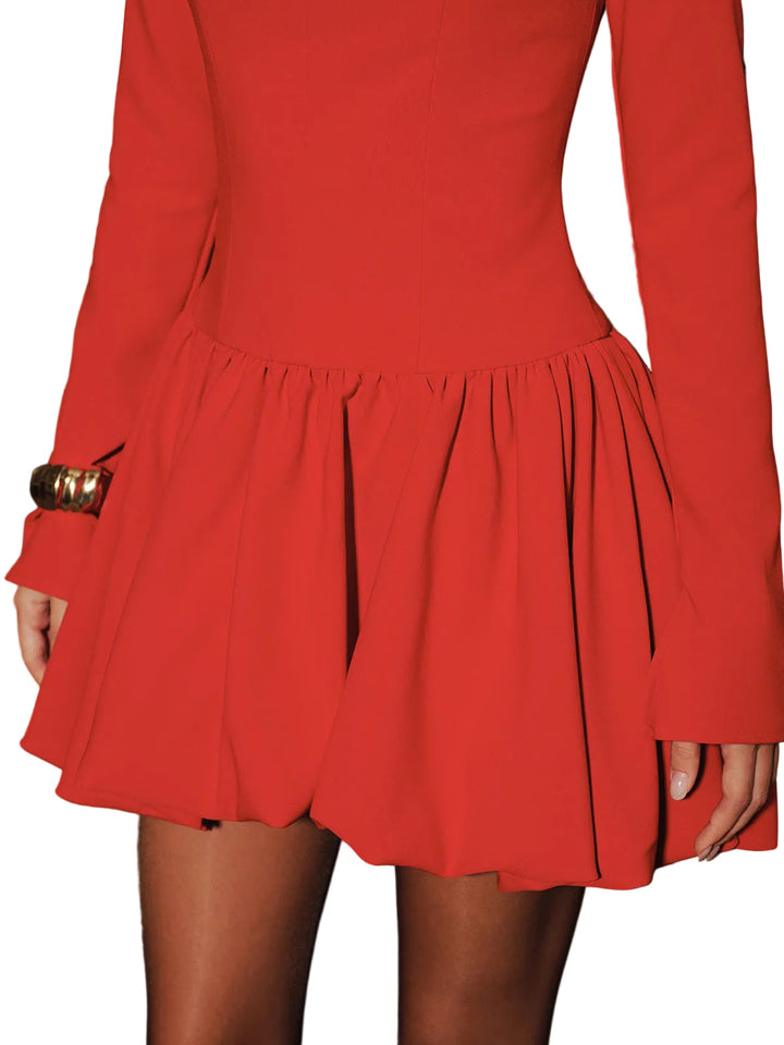 Emily & Isabella Brooks | Mock Neck Long-Sleeve Flared Mini Dress