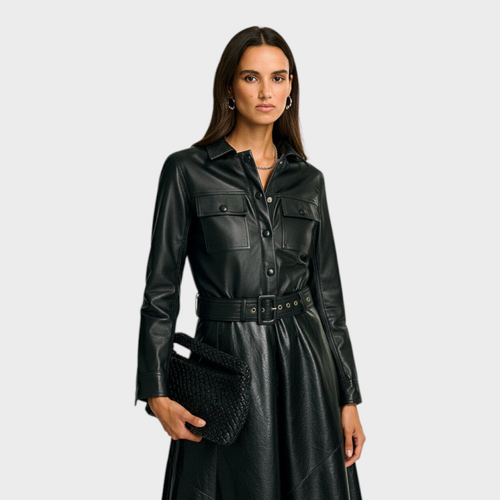 Emily & Isabella Brooks | PU Leather Cargo Jacket Shirt with Belt