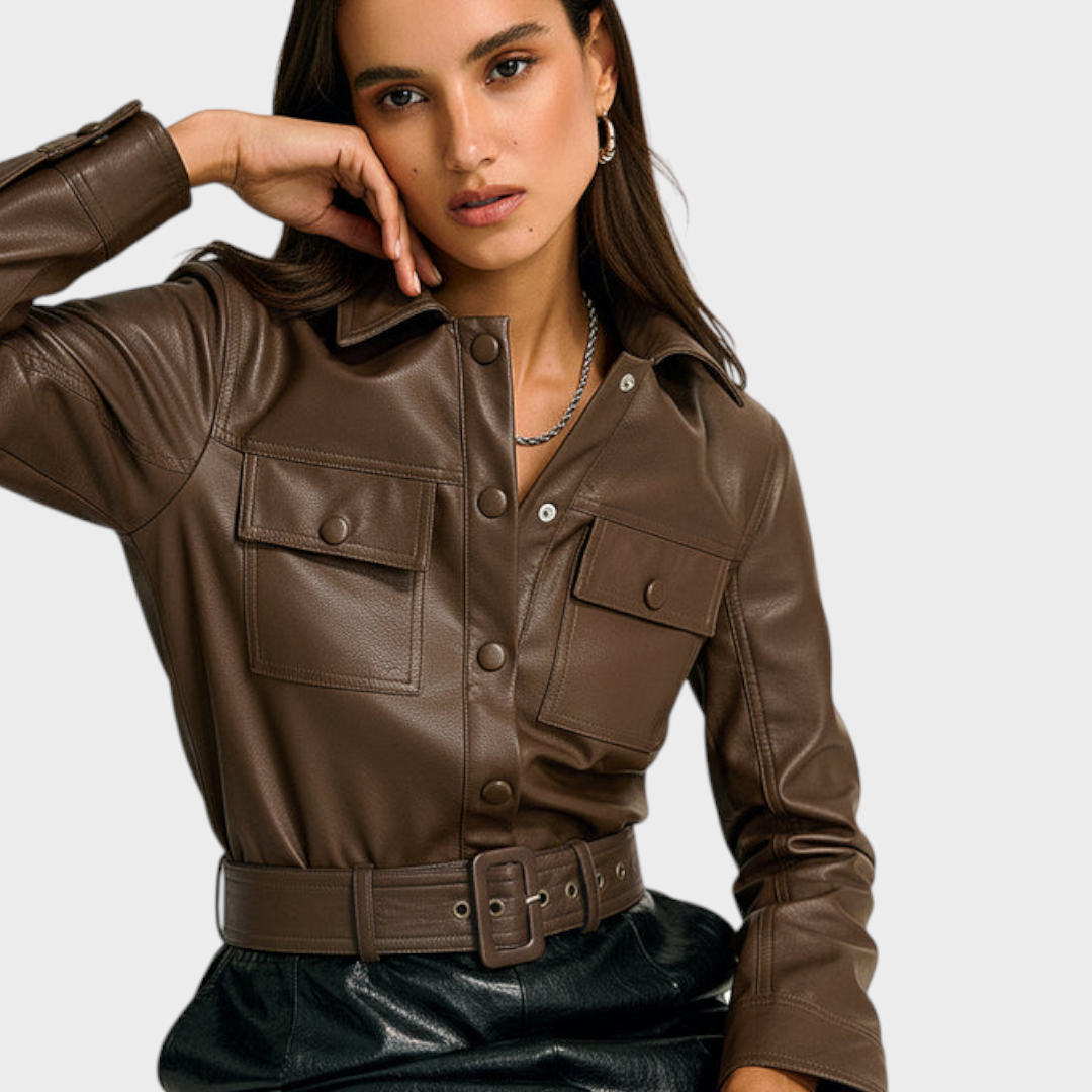 Emily & Isabella Brooks | PU Leather Cargo Jacket Shirt with Belt