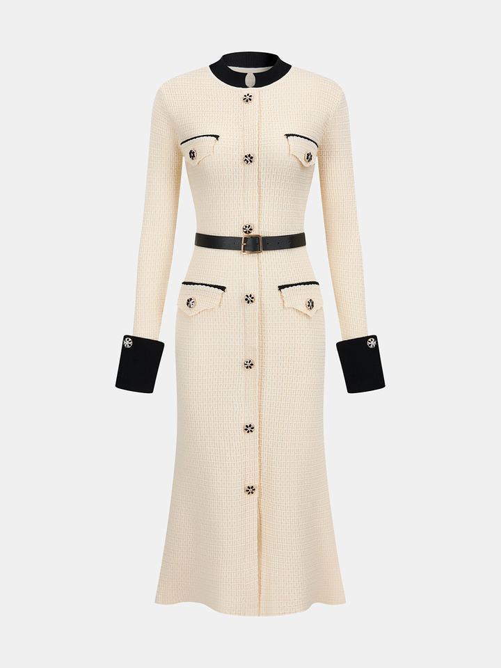 Emily & Isabella Brooks | Contrast-Trim Button-Front Midi Dress with Belt
