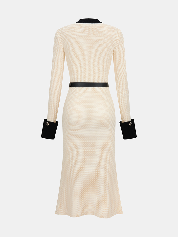 Emily & Isabella Brooks | Contrast-Trim Button-Front Midi Dress with Belt