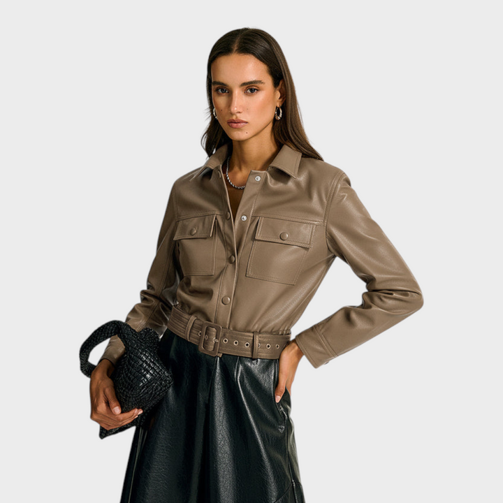 Emily & Isabella Brooks | PU Leather Cargo Jacket Shirt with Belt