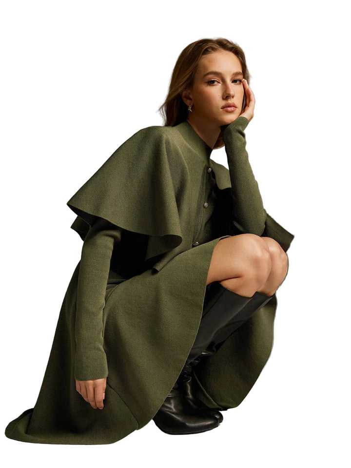 Emily & Isabella Brooks | Capelet-Style Button-Front Belted Midi Dress