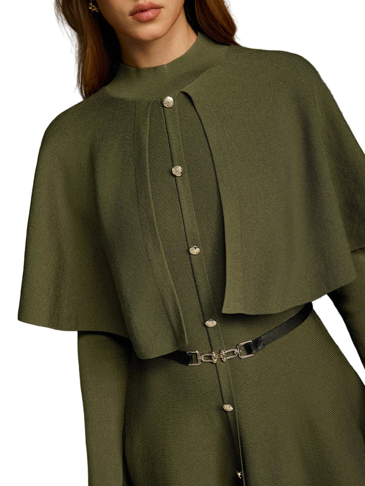 Emily & Isabella Brooks | Capelet-Style Button-Front Belted Midi Dress