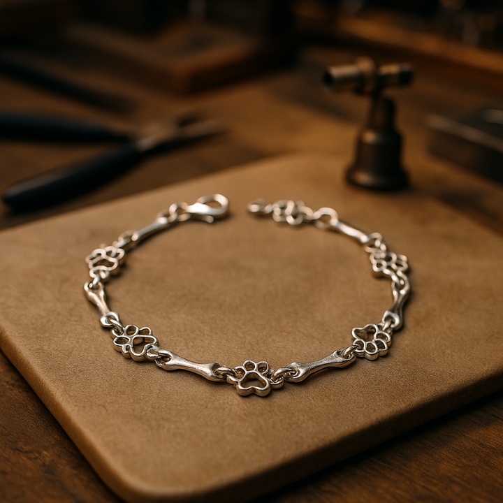 Emily & Isabella Brooks | Pure Silver Dog Paw and Bone Charms Bracelet