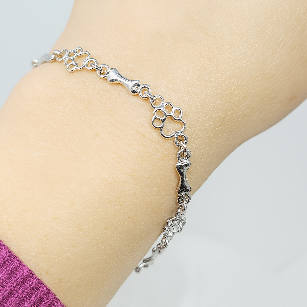 Emily & Isabella Brooks | Pure Silver Dog Paw and Bone Charms Bracelet