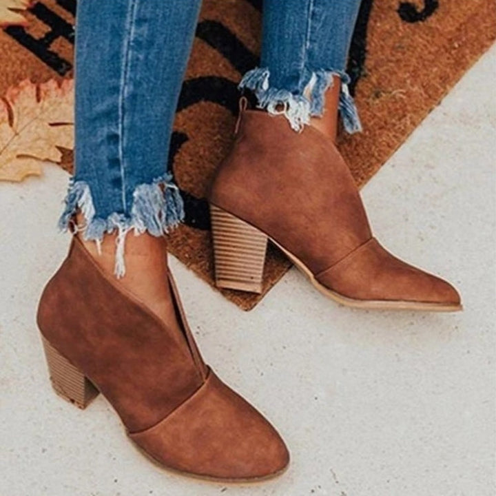 Emily & Isabella Brooks | Women's Ankle Boots - Almond Toe - Chunky Stacked Heel - Slip-On Casual Wear