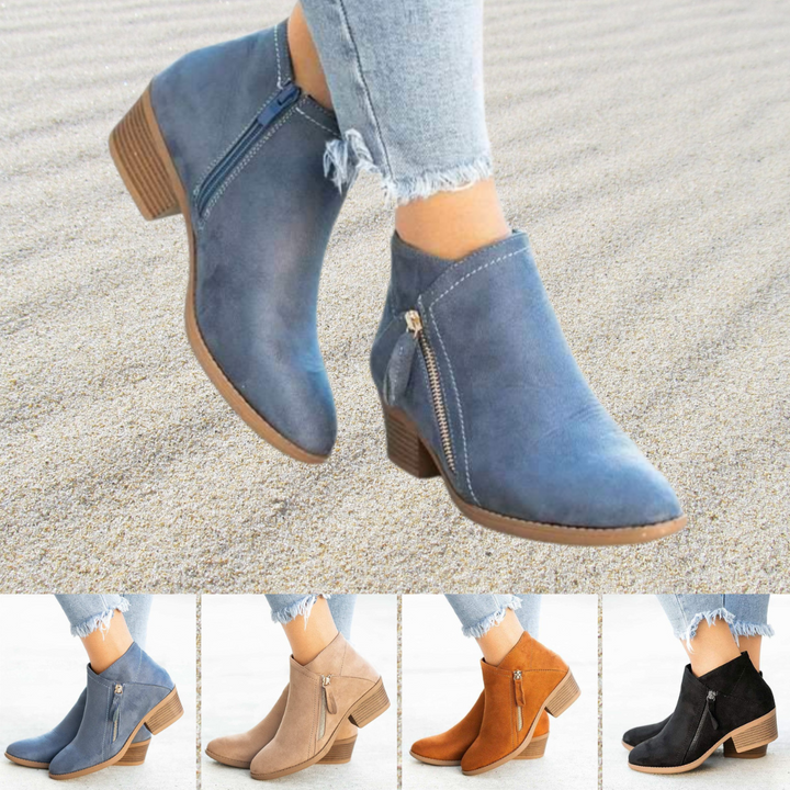 Emily & Isabella Brooks | Women's Ankle Boots, Double Zipper, Chunky Low Heel