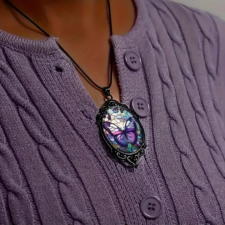 Emily & Isabella Brooks | Butterfly Pendant Necklace in Purple Crystal