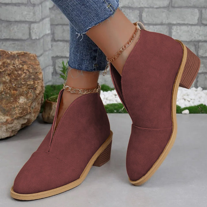 Emily & Isabella Brooks | Women's Ankle Boots - Almond Toe - Chunky Stacked Heel - Slip-On Casual Wear