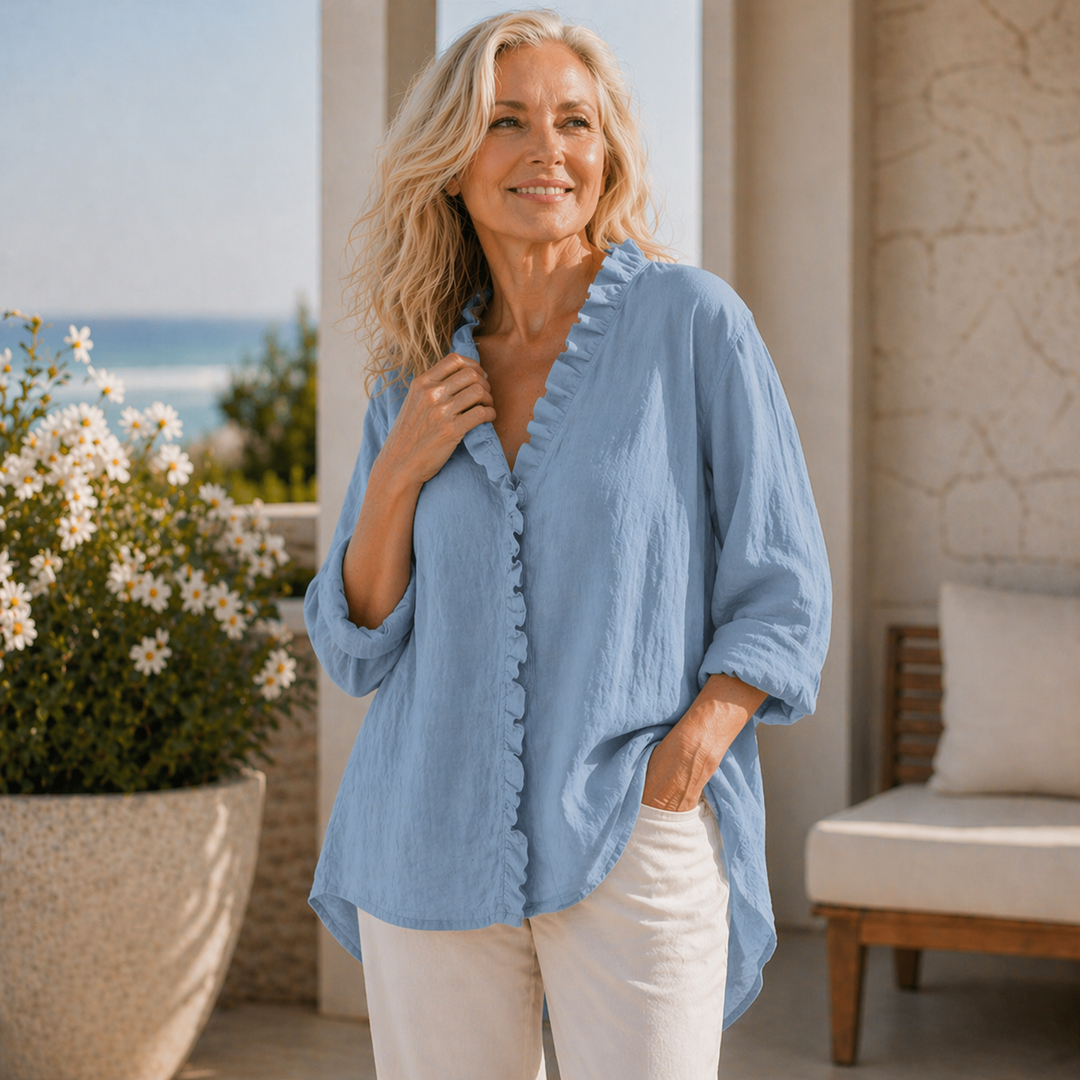 Emily & Isabella Brooks | Cotton & Linen Ruffle Shirt