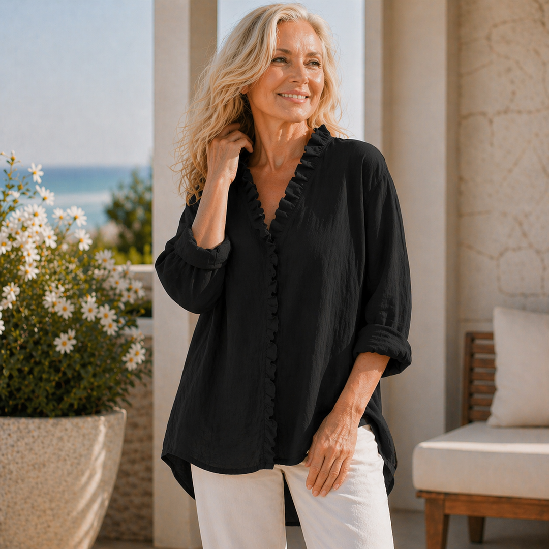 Emily & Isabella Brooks | Cotton & Linen Ruffle Shirt