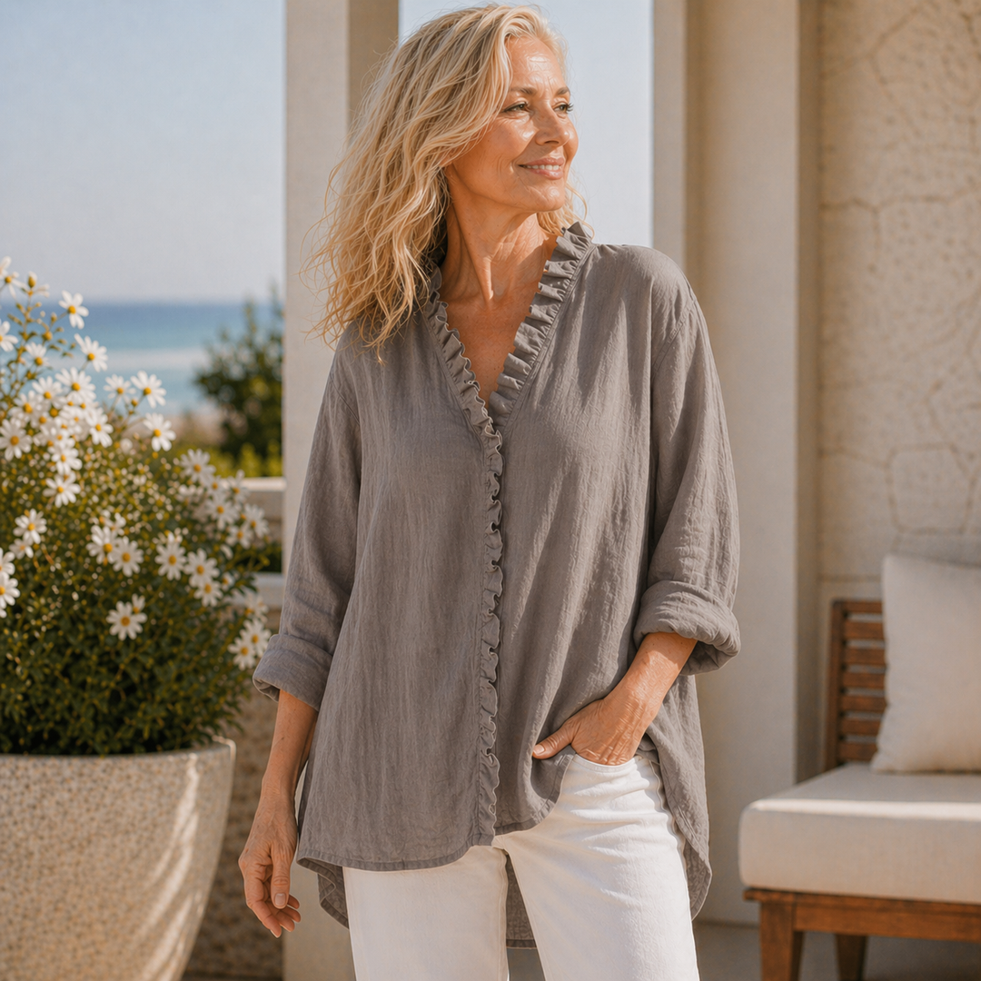 Emily & Isabella Brooks | Cotton & Linen Ruffle Shirt