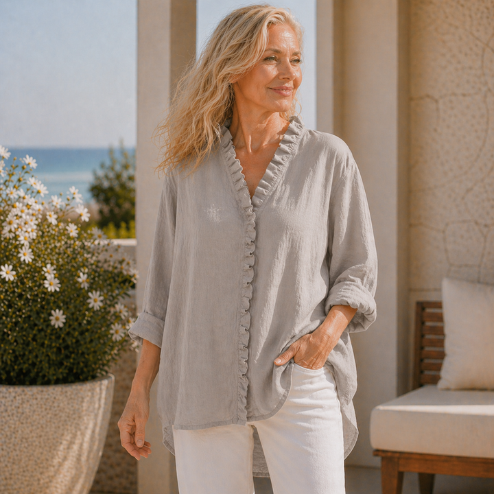Emily & Isabella Brooks | Cotton & Linen Ruffle Shirt