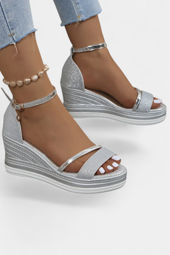 Emily & Isabella Brooks | Orthopedic Wedge Platform Sandals, Shiny Finish