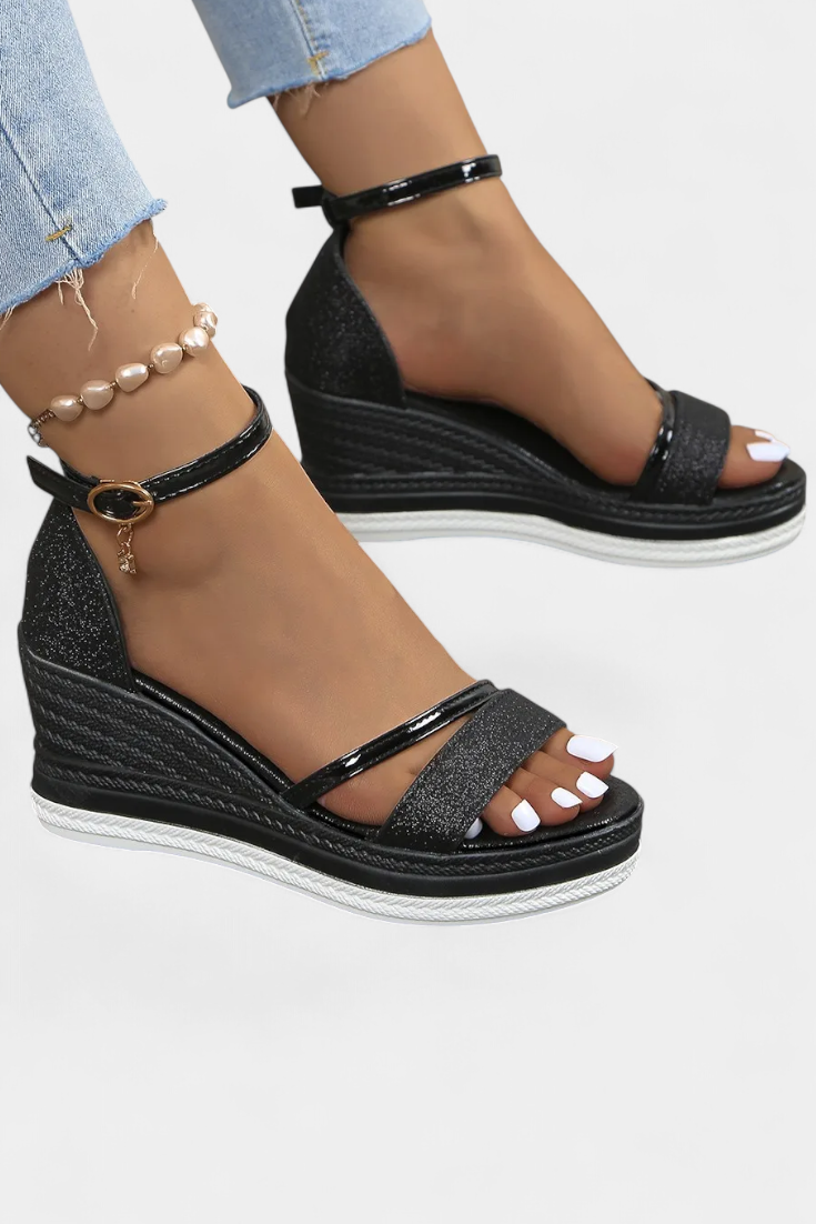 Emily & Isabella Brooks | Orthopedic Wedge Platform Sandals, Shiny Finish