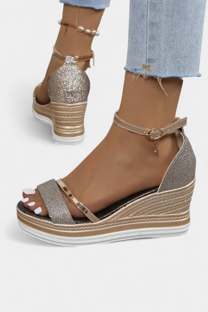 Emily & Isabella Brooks | Orthopedic Wedge Platform Sandals, Shiny Finish